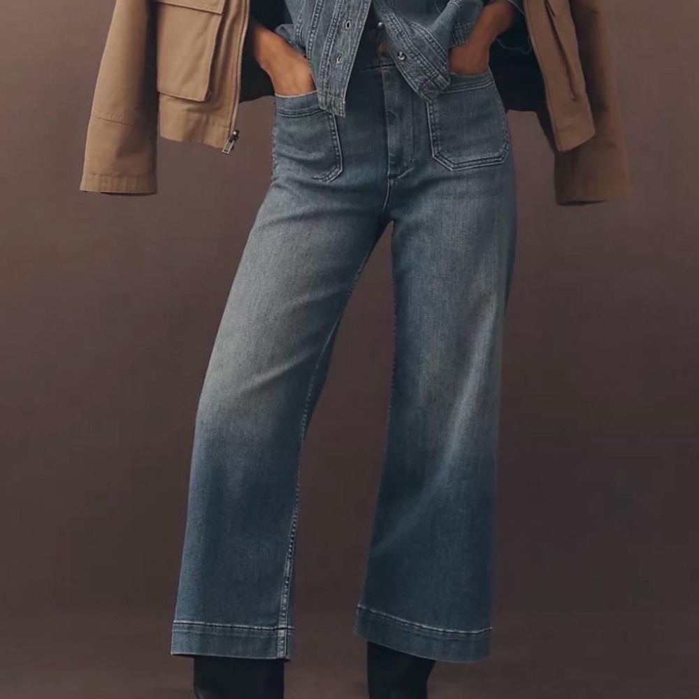 Maeve The Colette Cropped Wide-Leg Jeans Medium Wash 28